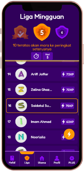 Skrin liga mingguan Think Quran